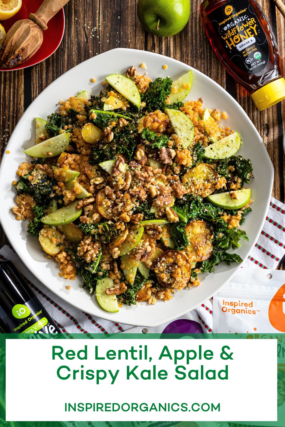 Red Lentil, Apple & Crispy Kale Salad - Inspired Organics